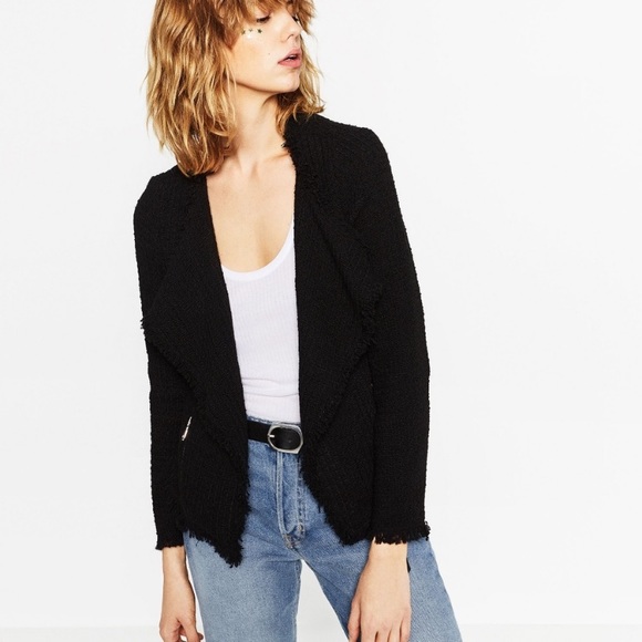 Zara Jackets & Blazers - Zara tweed frayed open front blazer